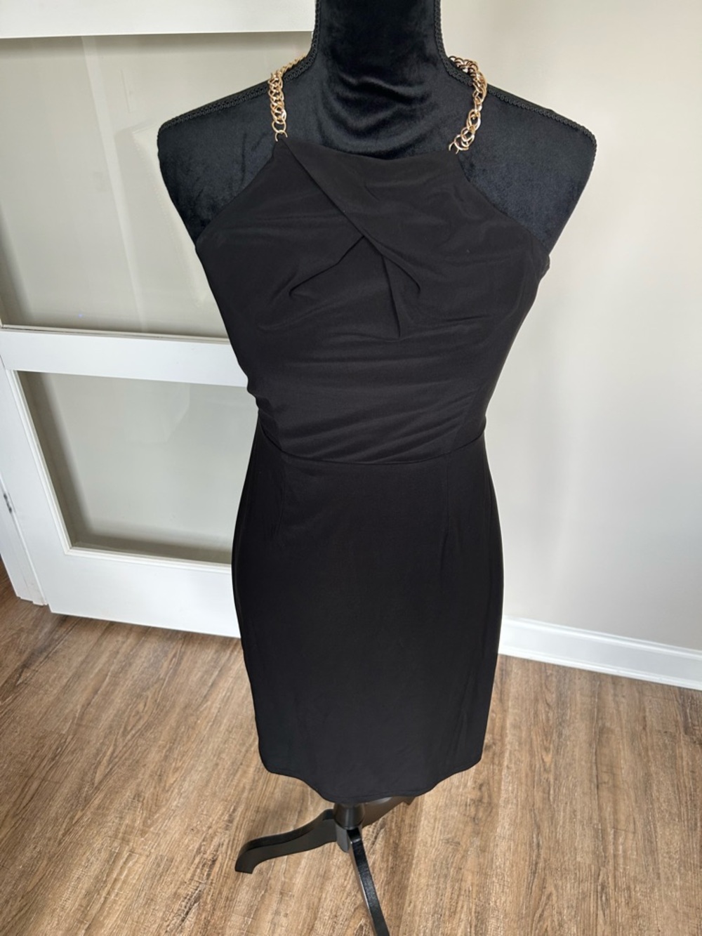 Laundry By Shelli Segal Black Strapless Dress with Gold Chain Straps